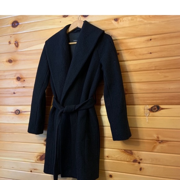 Babaton Aritiza Sian Belted Black Wool Coat Pea Coat Size XXS - Picture 2 of 7